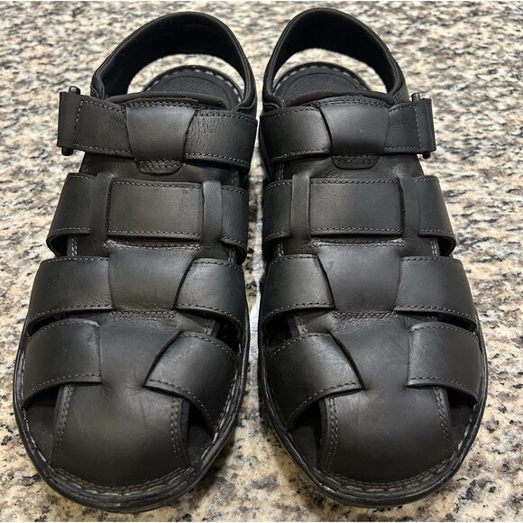 NEW Rockport Darwyn Sandals Men’s Size 12 Black Leather Fisherman Trutech - Picture 1 of 15